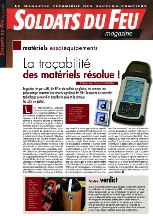 Article "SOLDATS DU FEU" Mai/Juin 2010.